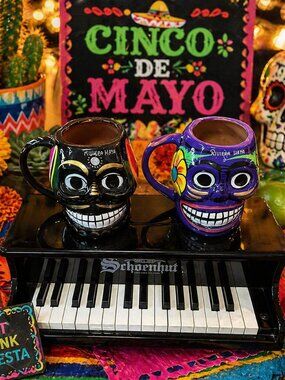 💀🎉 Day of the Dead Skull Mugs – Set of 2 🎉💀